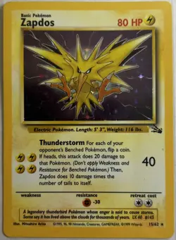 Zapdos 15/62 Unlimited Fossil Rare 1999 Holo LP Pokemon TCG - Image 1