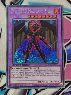 YUGIOH SGX3-ENA21 Evil HERO Malicious Fiend Secret Rare SPEED DUEL 1ST EDITION - Image 1
