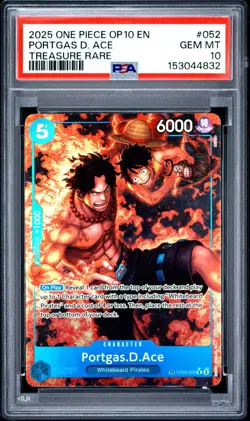 2025 One Piece OP10 EN Portgas D Ace Treasure Rare #052 PSA 10 GEM MINT - Image 1