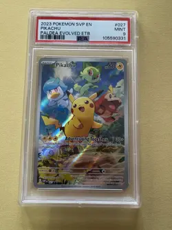 2023 POKEMON SVP EN-SV BLACK STAR PROMO #027 PIKACHU PALDEA EVOLVED ETB PSA 9 - Image 1