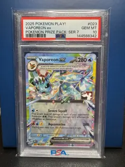 2025 Pokemon Play Vaporeon Ex Prize Pack Prizmatic Series Seven PSA 10 - Image 1