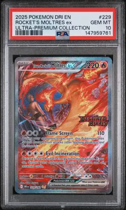 2025 POKEMON DRI EN-DESTINED RIVALS #229 TEAM ROCKET'S MOLTRES EX PSA 10 - Image 1