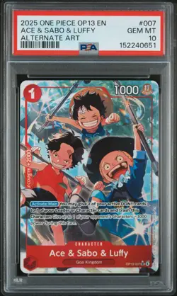 2025 ONE PIECE OP13-CARRYING ON HIS WILL ALTERNATE ART ACE & SABO & LUFFY PSA 10 - Image 1