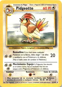 Pidgeotto 22/102 Rare Base Set Unlimited Pokemon Spanish Moderately Played - Image 1