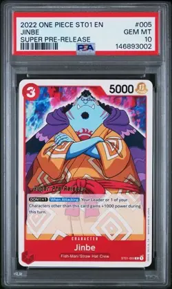 2022 ONE PIECE 005 JINBE SUPER PRE-RELEASE PSA 10 GEM MINT - Image 1