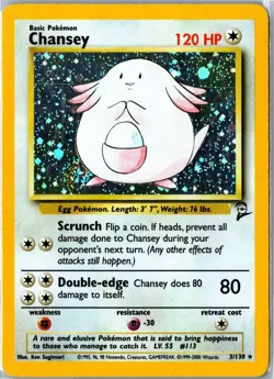 Vintage Pokemon Card - Chansey Base Set 2 3/130 2000 Rare Holo Moderately Played - Image 1