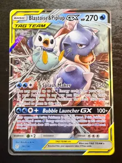 Pokemon TCG Blastoise and Piplup GX Tag Team 38/236 Cosmic Eclipse NM - Image 1