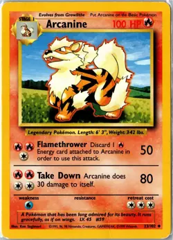 Pokemon Card - Arcanine 23/102 Base Set Unlimited Uncommon Heavily Played - Image 1