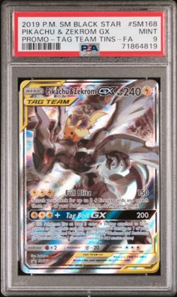Pokemon 2019 SM Black Star Pikachu & Zekrom GX SM168 Promo TAG TEAM Holo PSA 9 - Image 1