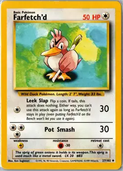 Pokemon Card - Farfetch'd 27/102 Base Set Unlimited Uncommon Moderately Played - Image 1
