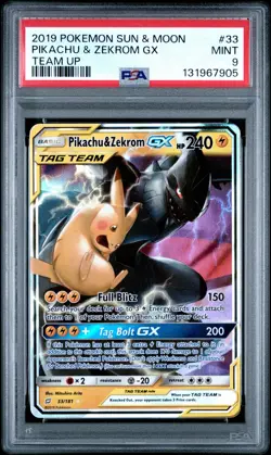 Pikachu & Zekrom GX Tag Team 33/181 PSA 9 Mint Team Up Pokemon Card - Image 1
