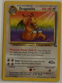 Pokemon TCG Dragonite Fossil Card 19/62 Unlimited Non-Holo Rare - Image 1