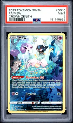 2023 POKEMON SWORD & SHIELD CROWN ZENITH #GG10 FULL ART/MEW PSA 9 - Image 1
