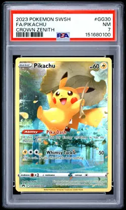 2023 POKEMON SWORD AND SHIELD CROWN ZENITH GG30 FULL ART/PIKACHU PSA 7 - Image 1