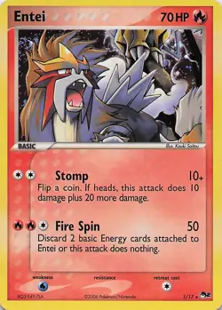 Entei - 1/17 (Cosmos Holo) Rare 2005 POP Series 2 Pokemon LP *Swirl Top Left* - Image 1