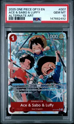 2025 ONE PIECE OP13-CARRYING ON HIS WILL ALTERNATE ART ACE & SABO & LUFFY PSA 10 - Image 1