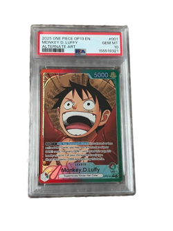 2025 One Piece Monkey D. Luffy Alt Art OP13-001 Leader PSA 10 Gem Mint English - Image 1
