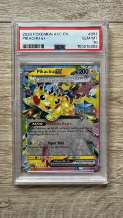 Pokemon Pikachu ex 057/217 - ME: ASC Double Rare Holo Card GEM MINT PSA 10 - Image 1