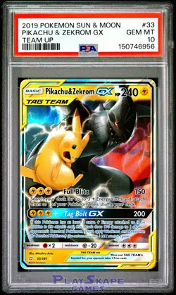 Pokemon Card PSA 10 Pikachu & Zekrom GX Team Up 33/181 Ultra Rare Holo SM 2019 - Image 1