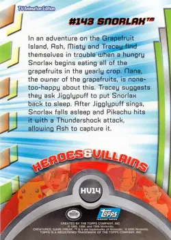 Pokemon #143 Snorlax Card HV14 Series 3 Heroes & Villains Topps TV Animation - Image 2