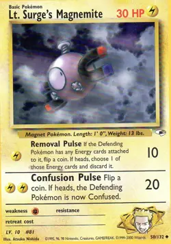 Pokemon Lt. Surge's Magnemite Card 50/132 Gym Heroes Series - Image 1
