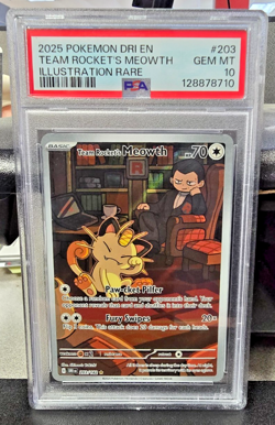 Pokemon Team Rocket's Meowth Destined Rivals Illustration Rare #203 PSA 10 - Image 1