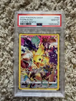 2023 POKEMON SWORD & SHIELD CROWN ZENITH #160 FULL ART/PIKACHU PSA 10 - Image 1