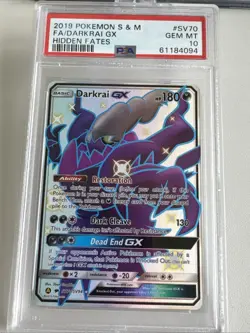 2019 POKEMON SUN & MOON HIDDEN FATES #SV70 FULL ART/DARKRAI GX PSA 10 - Image 1