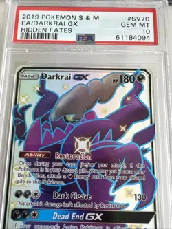 2019 POKEMON SUN & MOON HIDDEN FATES #SV70 FULL ART/DARKRAI GX PSA 10 - Image 3
