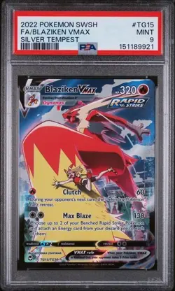PSA 9 Blaziken Vmax TG15/TG30 Pokemon Silver Tempest Trainer Gallery Card - Image 1