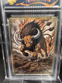 Pokemon Tauros Metal Card Non-TCG Fan-Art Custom Slab +2 Real TCG Tauros Cards - Image 3
