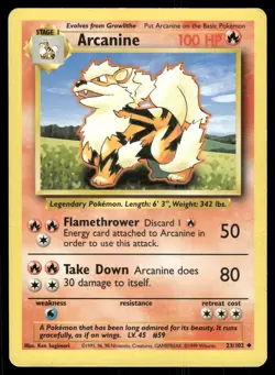 Arcanine 23 HEAVILY PLAYED Base Set Unlimited 102 Pokemon - Image 2