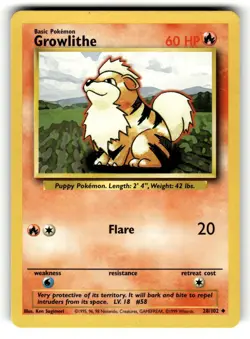 Growlithe 28/102 Uncommon Base Set Unlimited Pokemon Lightly Played - Image 1