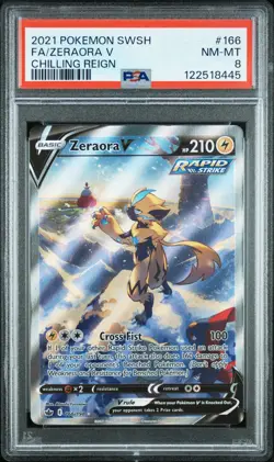2021 POKEMON SWORD & SHIELD CHILLING REIGN #166 FULL ART/ZERAORA V PSA 8 - Image 1