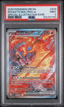 2025 POKEMON DRI EN-DESTINED RIVALS #229 ROCKET'S MOLTRES ex PSA 9 MINT - Image 1
