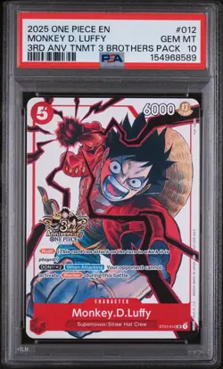 2025 ONE PIECE 3RD ANNIV TOURNAMENT 3 BROTHERS PACK #012 MONKEY D. LUFFY PSA 10 - Image 1