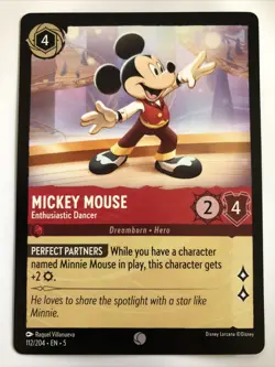 Disney Lorcana Shimmering Skies Mickey Mouse Enthusiastic Dancer 112/204 NM - Image 1