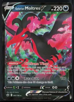 Galarian Moltres V 097/198 Holo Rare V Chilling Reign Pokemon NM - Image 1