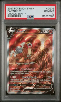 2023 POKEMON SWORD & SHIELD CROWN ZENITH #GG36 FULL ART/ENTEI V PSA 10 - Image 1
