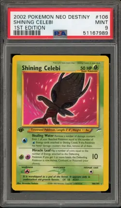 Pokemon Shining Celebi Neo Destiny 1st Edition Holo Secret Rare #106 PSA 9 Mint - Image 1