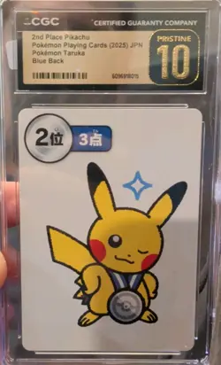 CGC Pristine 10 2025 POKEMON 2ND PLACE PIKACHU TARUKA BLUE BACK JAPANESE #2025 - Image 1