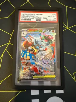 2025 POKEMON MEG EN-MEGA EVOLUTION #179 MEGA LUCARIO EX PSA 10 - Image 1