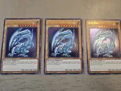 Yugioh Playset of 3 Blue Eyes White Dragon LCKC-EN001 Ultra Rare 1st Edition NM - Image 2