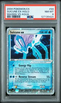 2004 POKEMON EX TEAM MAGMA VS TEAM AQUA #94 SUICUNE EX-HOLO PSA 8 - Image 1