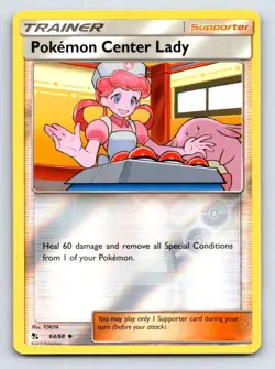 Pokemon Center Lady 64/68 Uncommon Hidden Fates Pokemon Reverse Holo Near Mint - Image 1