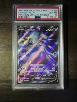 2022 Pokemon Go ETB Full Art MEWTWO V Black Star Promo #SWSH229 PSA 10 GEM MINT - Image 1