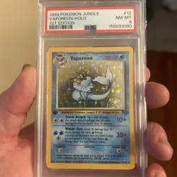 Pokemon TCG Vaporeon Holo Rare Card Jungle, 12/64, First Edition PSA 8 - Image 1