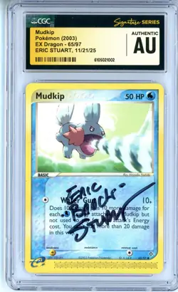 CGC Authentic Signed Eric Stuart Pokemon TCG Mudkip 65/97 EX Dragon Regular 2003 - Image 1
