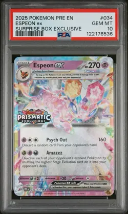 2025 Pokemon TCG Espeon ex 034/131 SV: PRE EN Surprise Box Exclusive Holo PSA 10 - Image 1