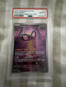 Pecharunt SVP EN 129 Shrouded Fable Pokemon Center Stamped ETB Promo PSA 10 - Image 1